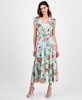 Women's V-Neck Ruffle-Trim Drawstring Midi Dress