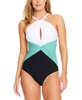 Women's Colorblocked High-Neck Keyhole Twist-Detail One-Piece Swimsuit