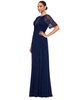 Women's Lace Trim Short-Sleeve Gown