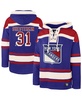 Men's Igor Shesterkin Blue New York Rangers Player Name Number Lacer Pullover Hoodie