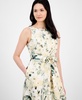 Women's Refined Linen Floral-Print Tie-Waist Sleeveless Dress