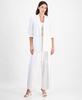 Women's Refined Linen Notch-Collar 3/4-Sleeve Open Jacket