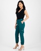 Women's High-Rise Belted Satin Cargo Pants, Regular & Petite, Created for Macy's 