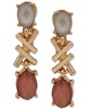 Gold-Tone Pink Criss Cross Oval Linear Clip On Earrings