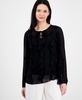 Women's Ruffled Tie-Neck Blouson-Sleeve Top