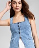 Women's Petite Square-Neck Denim Vest, Exclusively at Macy's