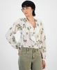 Women's Floral-Print Ruffled Crinkle Top, Exclusively at Macy's