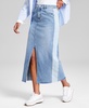 Women's Two-Tone Raw-Edge-Hem Denim Skirt, Exclusively at Macy's