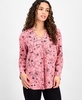 Petite Printed V-Neck Roll-Tab-Sleeve Top