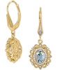 Aquamarine (3/4 ct. t.w.) & Diamond (1/8 ct. t.w.) Halo Drop Earrings in 14k Gold-Plated Sterling Silver