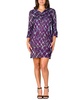 Women's Purple Print Three Quarter Sleeve Mini Dress