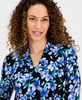 Petite Long-Sleeve V-Neck Collar Printed Top