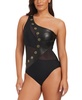 Women's Faux-Leather One-Shoulder One-Piece Swimsuit