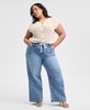Trendy Plus Size Tie-Waist Wide-Leg Jeans, Exclusively at Macy's 