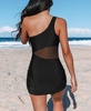 Women's Asymmetrical Mesh Waist Swim Dress
