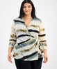 Plus Size 3/4-Sleeve Printed Mesh Top