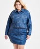 Trendy Plus Size Faux Leather Denim Cropped Jacket & Mini Skirt, Exclusively at Macy's