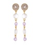 Gold-Tone Lilac Violet Glass Stone and Imitation Pearl Long Drop Earrings