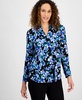 Petite Long-Sleeve V-Neck Collar Printed Top