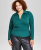 Trendy Plus Size Polo Long-Sleeve Top, Created for Macy's 