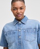 Women's Cropped Button-Front Denim Shirt
