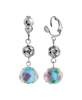 Aqua and Pink Flower Bead with Crystals Clip Earrings