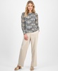 Women's Bishop-Sleeve Printed Bateau-Neck Top