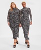 Trendy Plus Size Zebra-Print Mock-Neck Mesh Dress, Created for Macy's 