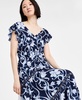 Women's Printed Border-Trim Drawstring Maxi Dress