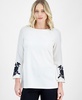 Women's Embroidered Bell-Sleeve Boat-Neck Tunic Top