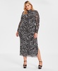 Trendy Plus Size Zebra-Print Mock-Neck Mesh Dress, Created for Macy's 