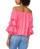 Women's Striped Off The Shoulder Bubble Sleeve Tie Front Blouse