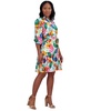 Petite Floral Balloon-Sleeve Split-Neck Dress