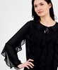Women's Ruffled Tie-Neck Blouson-Sleeve Top