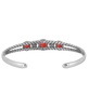 Sterling Silver Genuine Coral 3 Stone Cuff Bracelet Size Small - Large