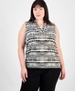 Plus Size Printed Triple-Pleat V-Neck Top