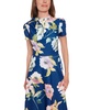 Petite Printed Tie-Neck Puff-Sleeve Midi Dress