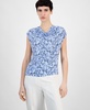 Women's Printed Cowl Neck Cap-Sleeve Top