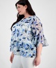 Plus Size Floral Print Tiered Bell-Sleeve Blouse