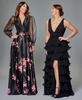 Women's Organza-Sleeve Floral Belted Gown
