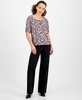 Petite Elbow-Sleeve Keyhole-Cutout Floral-Print Top