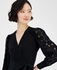 Women's Faux-Wrap Blouson-Sleeve Blouse 