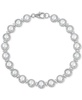 Cultured Freshwater Button Pearl (4 - 4-1/2mm) & Cubic Zirconia Link Bracelet in Sterling Silver