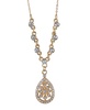 Gold-Tone Crystal Filigree Teardrop Necklace 16" Adjustable