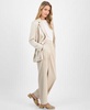 Women's Crinkled Satin Notched Collar One-Button Jacket & Wide-Leg Pants