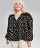 Plus Size Floral Lace-Trim Button-Front Top, Created for Macy's