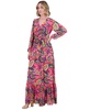 Women's Printed Tie-Waist Blouson-Sleeve Maxi Dress