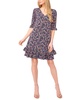 Women's V-Neck Ruffled Ditsy-Print Shift Dress