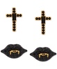by Nadri 18k Gold-Plated 2-Pc. Set Jet Crystal Cross & Vampire Lips Stud Earrings 