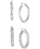2-Pc. Set Rope and Satin Finish Round Hoop Earrings in 14k Gold-Plated Sterling Silver and Sterling Silver